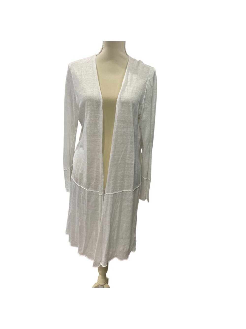 Eileen Fisher Linen Open Cardigan Women's Size Large Ivory Long Sleeve Sheer
